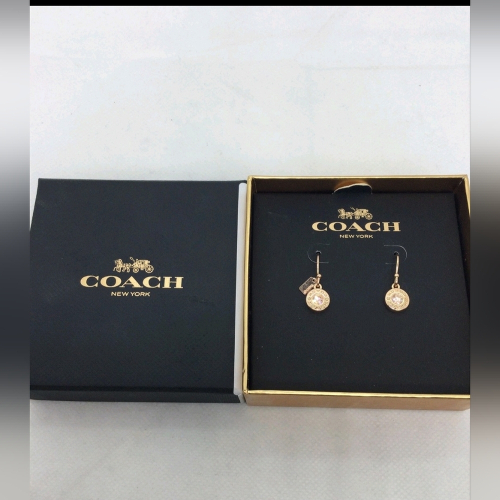 NIB Coach Rose Goldtone Crystal Hook Earrings NWT